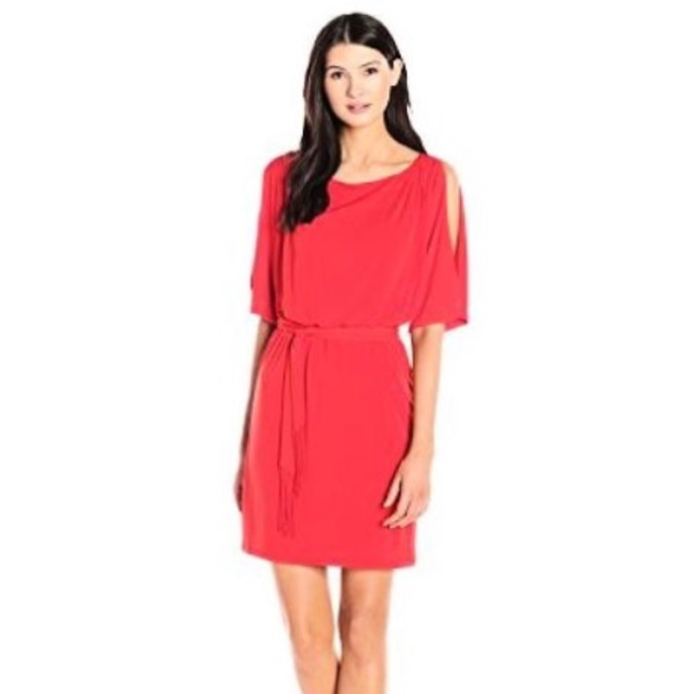 Jessica Simpson cold shoulder dress red orange